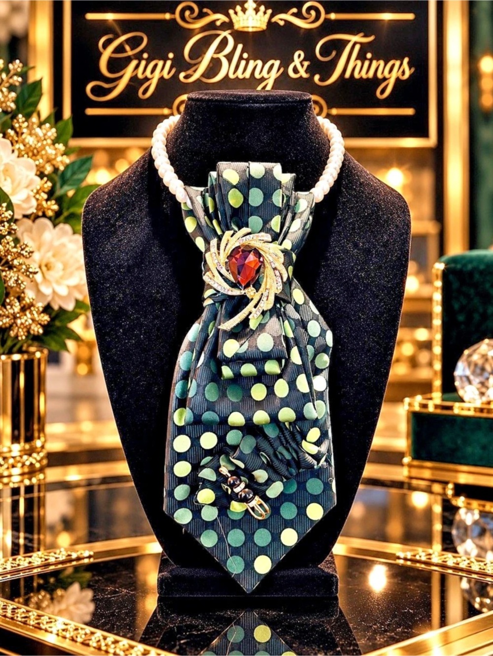Green & Black Polka Dot Statement Necklace